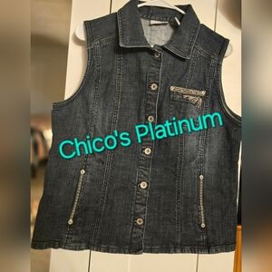 Chico's platinum button-down jeans vest w/Collar  size 2